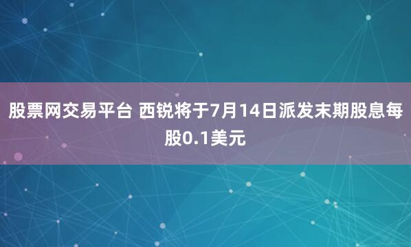 股票网交易平台 西锐将于7月14日派发末期股息每股0.1美元